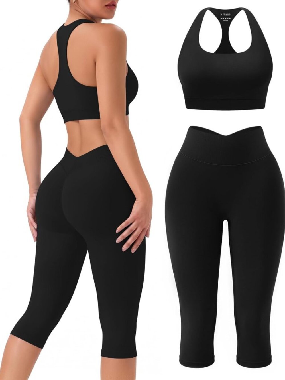 Stylish Women's 2-Piece Workout Set - Racerback Sports Bra & Capri Leggings